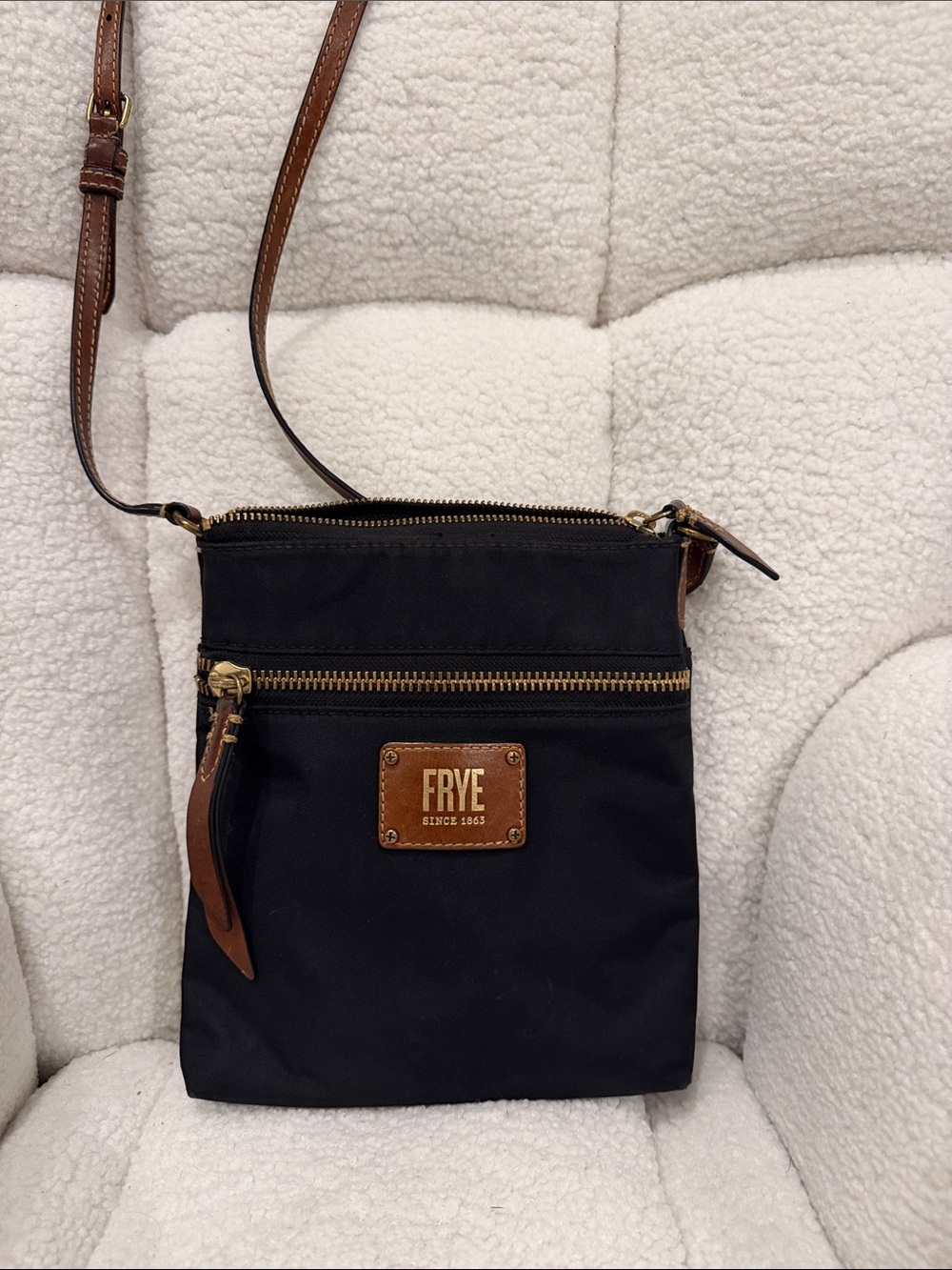 Frye Black Crossbody with Brown Leather Accents